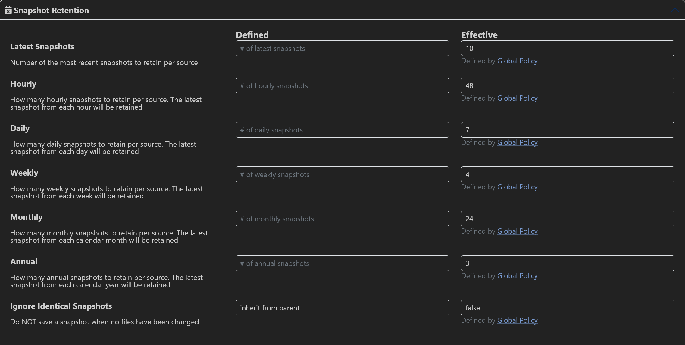 Snapshot policies